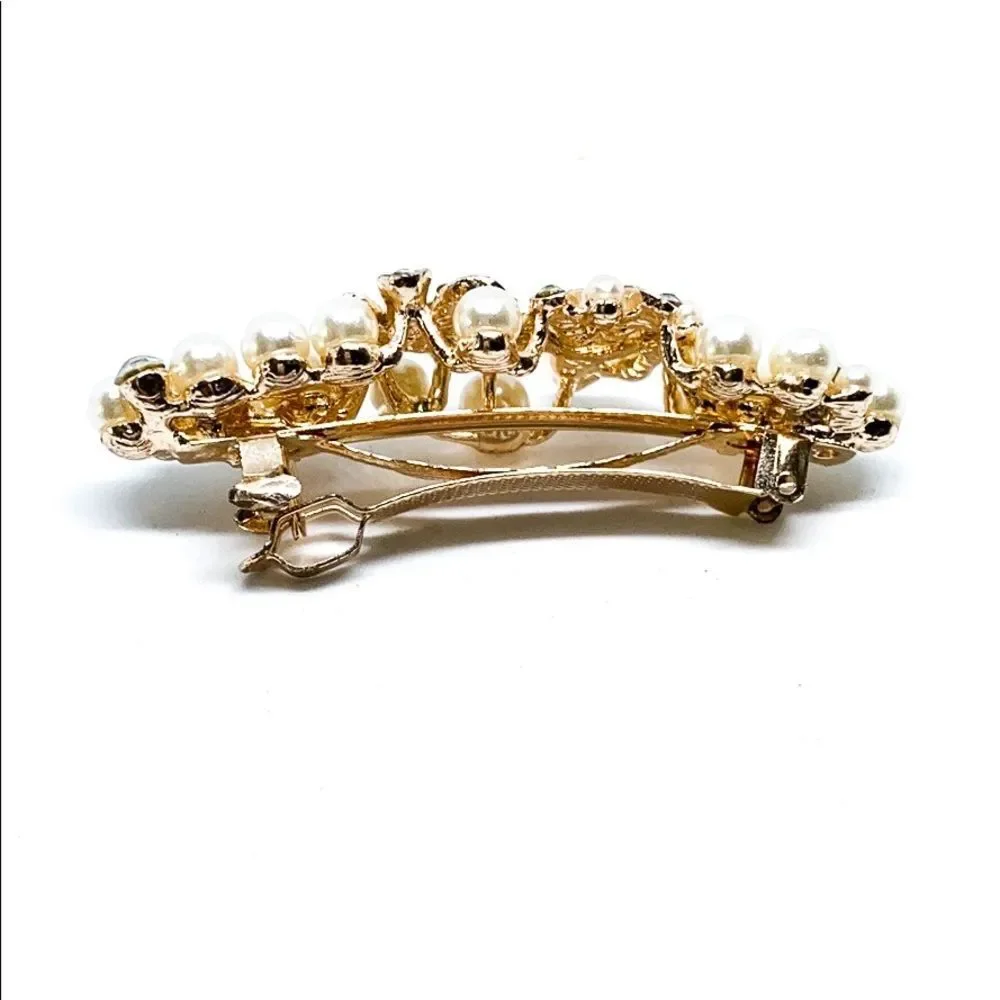 Rhinestone Pearl Gold Hair Clip